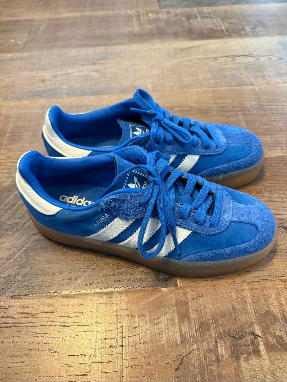 adidas Blue Suede Samba Sneakers with White Stripes - Picture 2 of 7